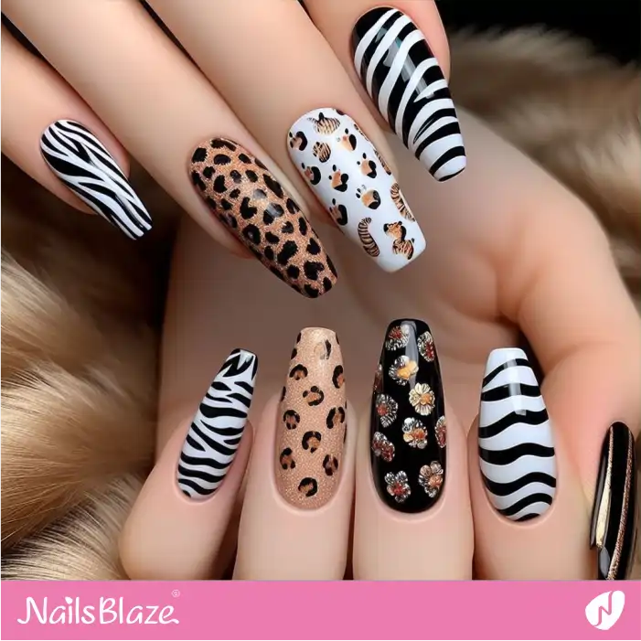 Leopard and Zebra Prints Ballerina Nails | Animal Print Nails - NB2566